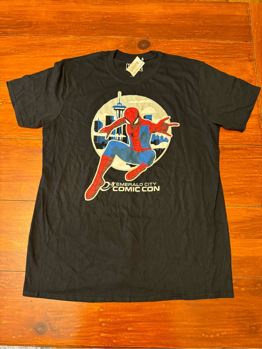 Marvel Spider Man Emerald City Comic Con Mens Size Large Black Graphic Tee